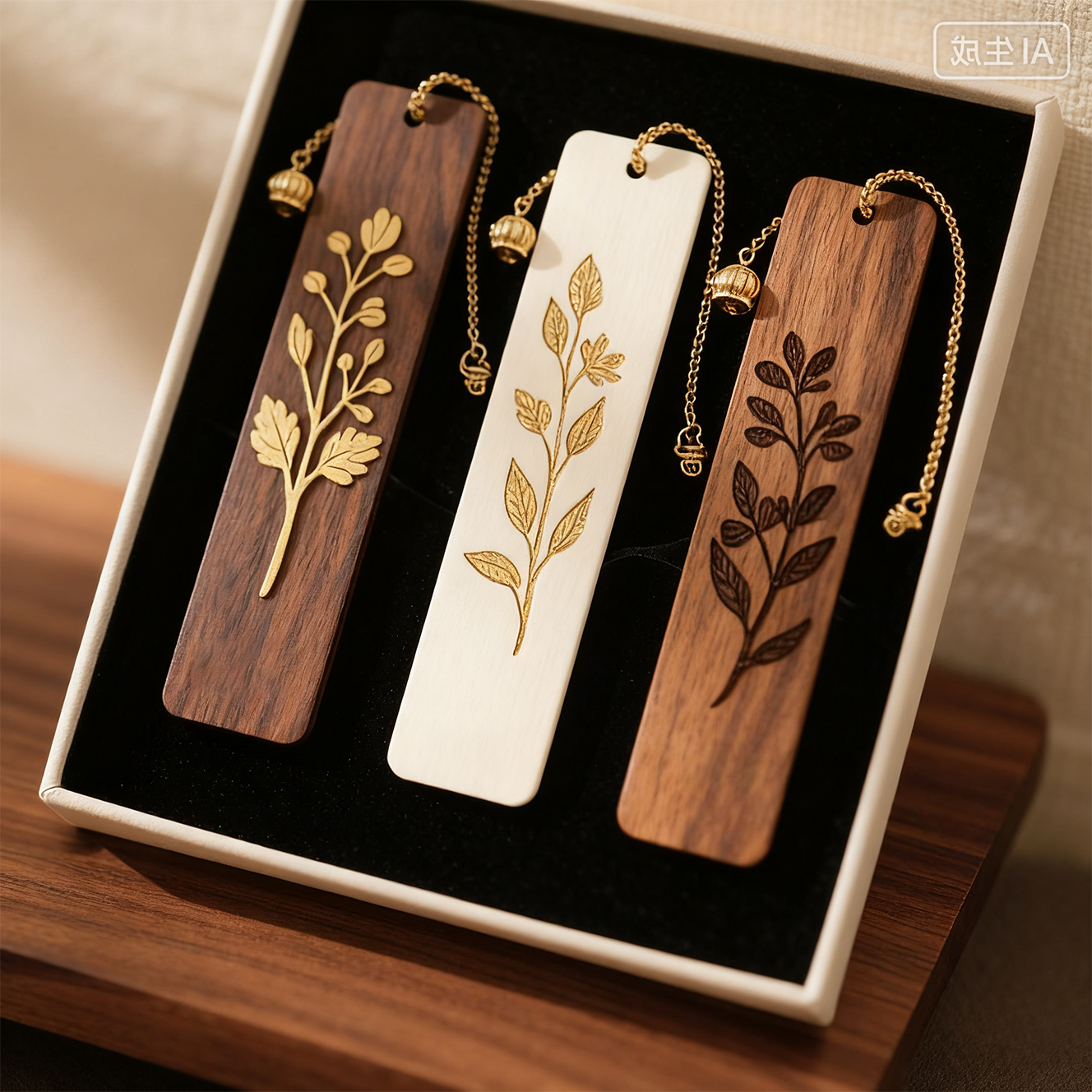 레트로 우드 조각 된 북마크 세트