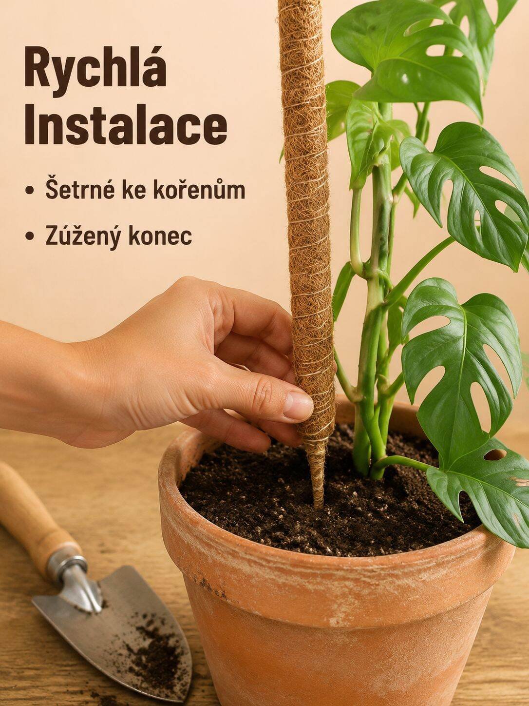 Opěrný kůl pro monstera, fixace sloupku pro zelenec, kokosový sloupek