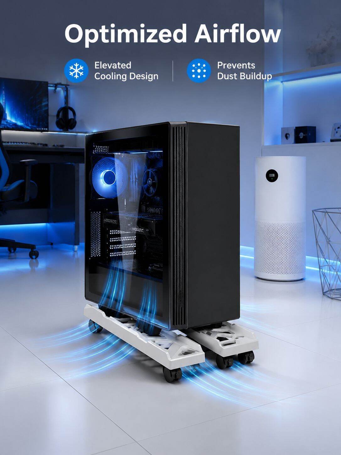 Computer Tower Stand Movable Base Adjustable Plastic Cooling Bracket