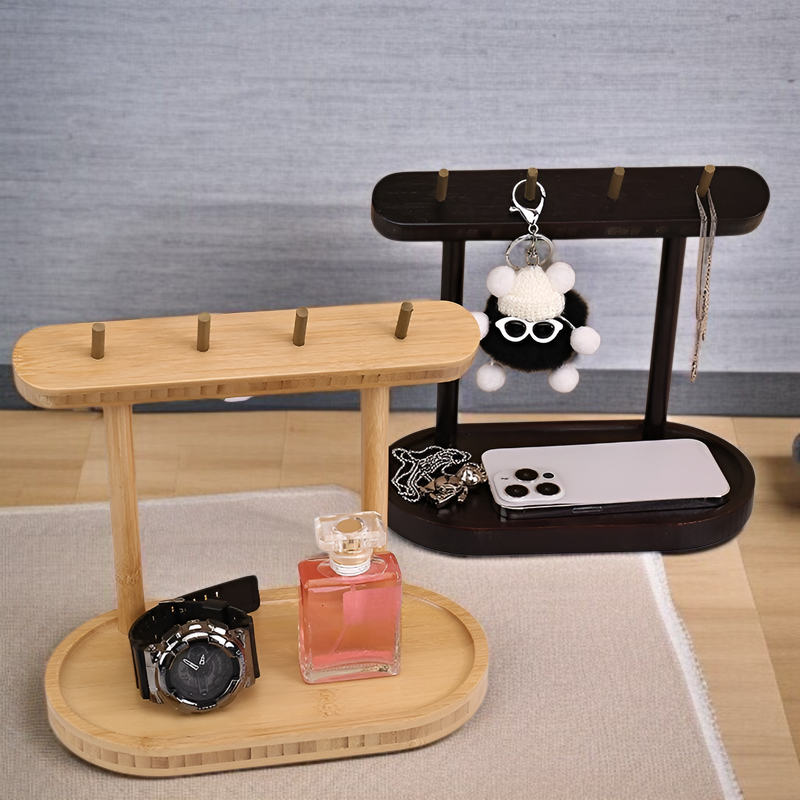 キースタンド 木製 キーフック 鍵置き 時計掛け カードホルダー ジュエリースタンド アクセサリースタンド 小物収納 玄関キー収納 携帯電話収納 コイン収納 木製 見せる収納