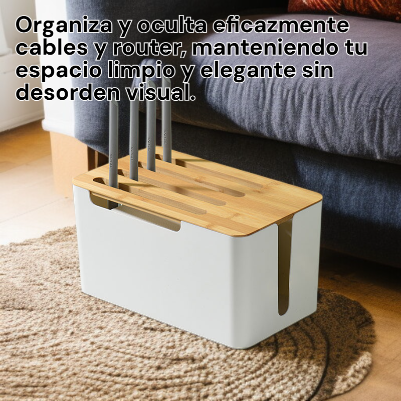 Caja organizadora de cables para router con cubierta de madera tamaño extra grande