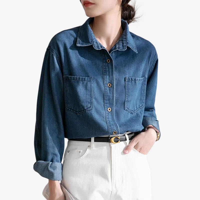 レディース・スリムフィット・デニムシャツ 重ね着ボトムシャツ シャツの重ね着のコツ