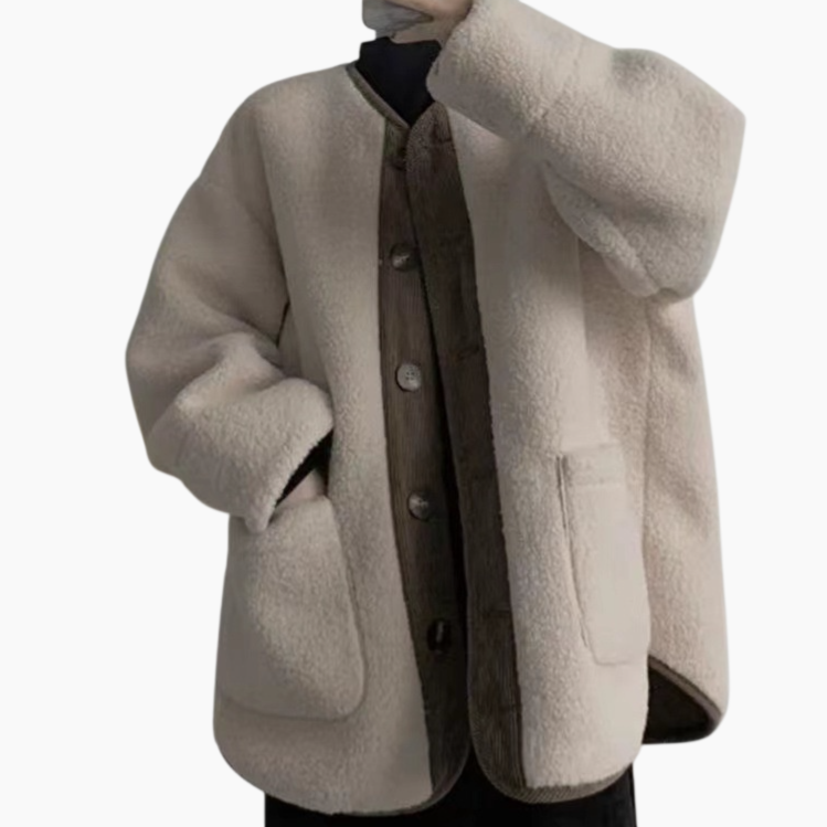 レディース厚手クラッシングカラーラムウールコート カーディガン ルーズミディアムロングコート ヴィンテージラムウールコート