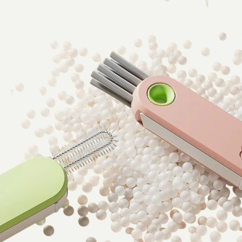 Three-in-one brush for cleaning bottles, nipples, and cups