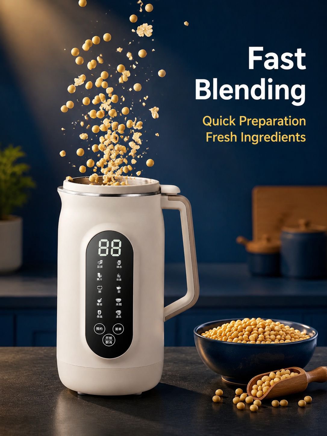Fresh homemade soy milk pouring from the machine