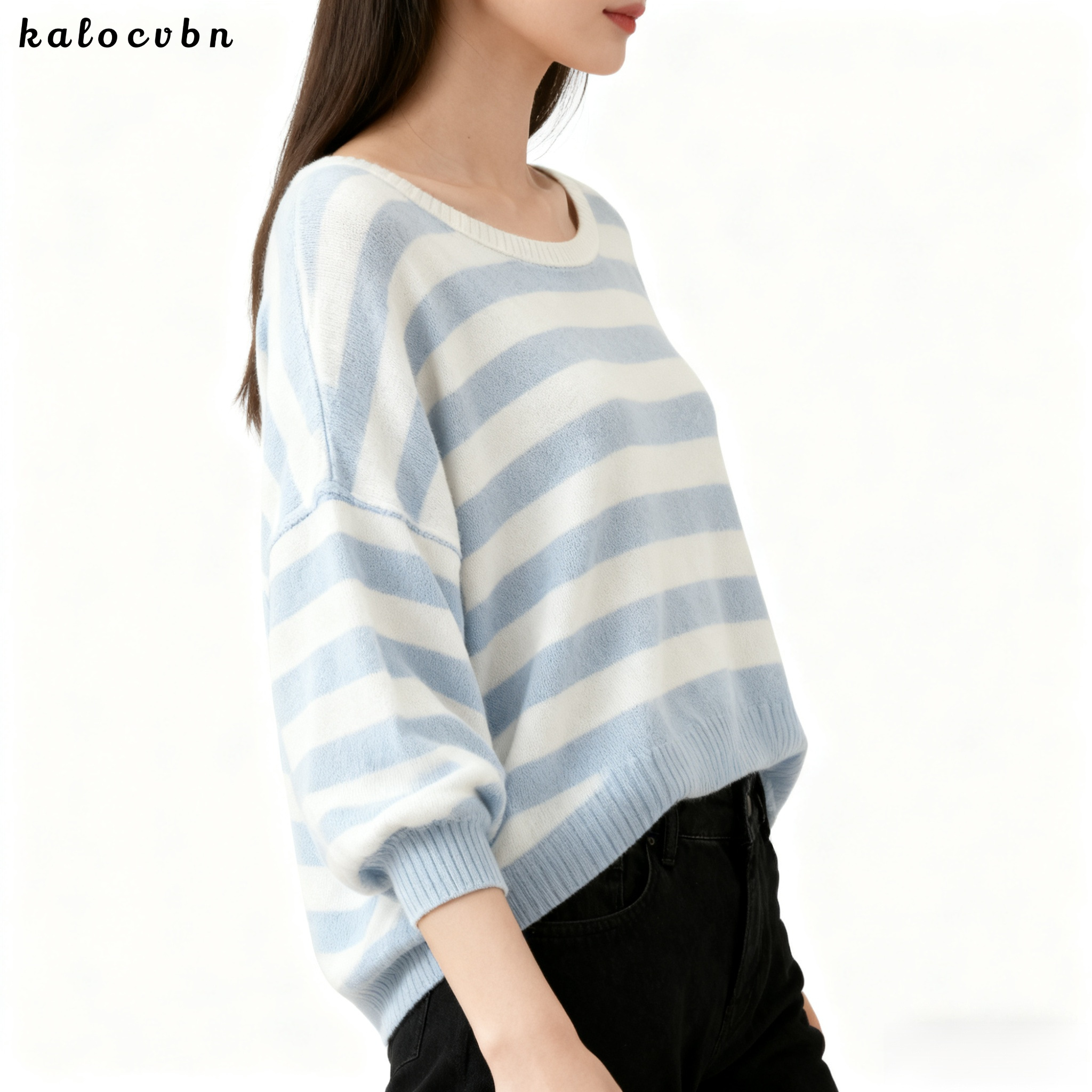 크루넥 스트라이프 루즈 니트 스웨터