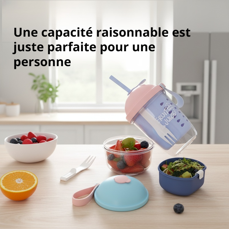 Gobelet à salade de fruits avec paille et égouttoir