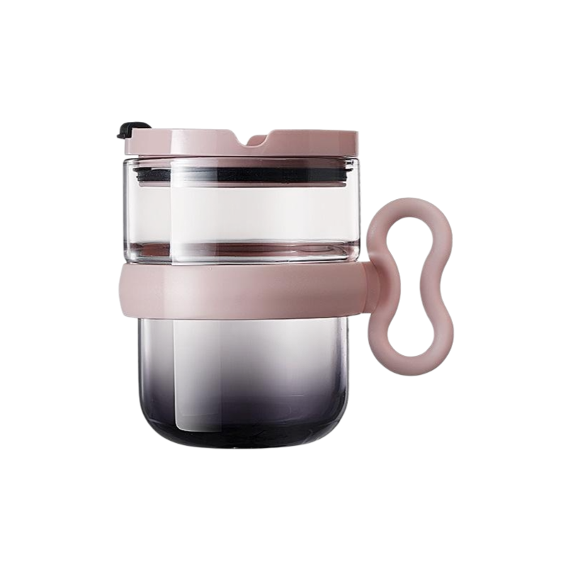 Clear glass cup with handle and lid