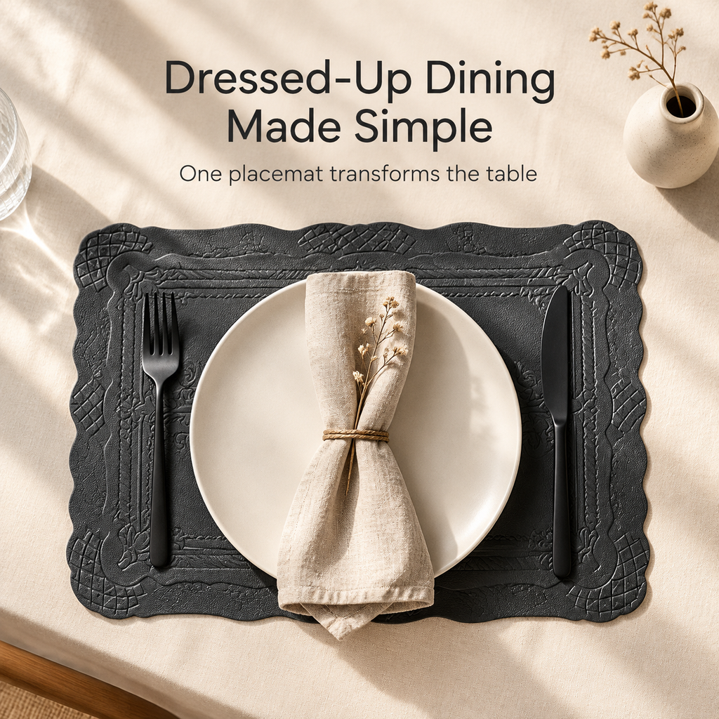 Vintage Embossed Faux Leather Placemat Nordic Totem Heat Resistant Waterproof Table Mat