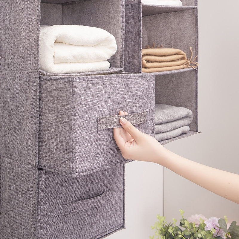 Multi-layer Cotton Linen Wardrobe Hanging Storage Bag, Home Clothes Organizer