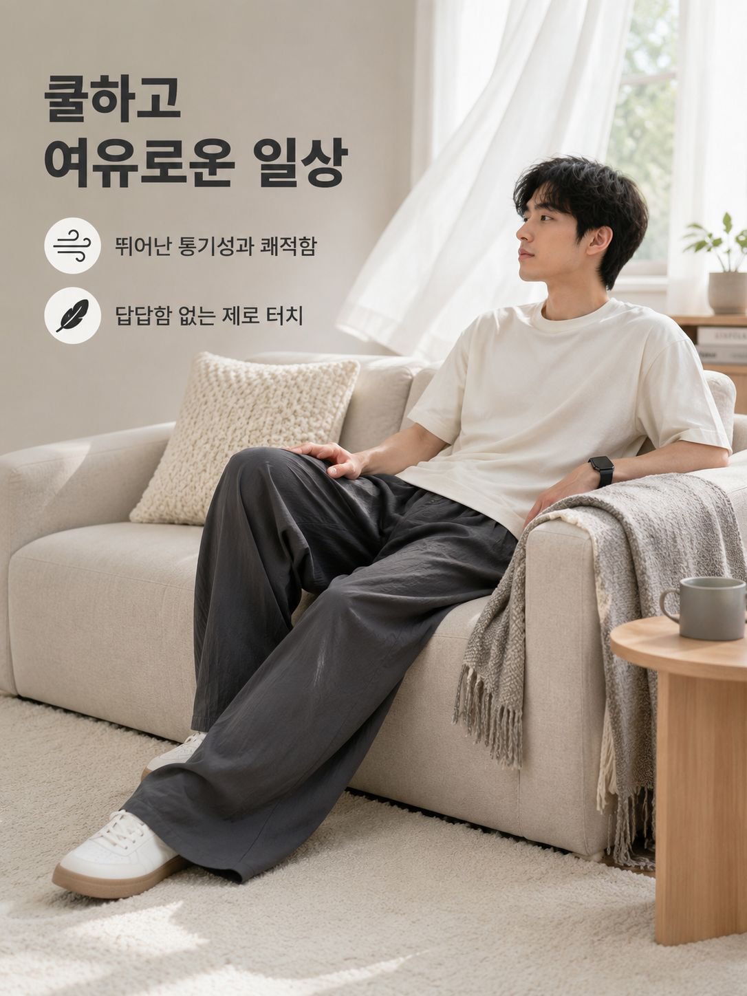 남성용 린넨 코튼 루즈핏 팬츠