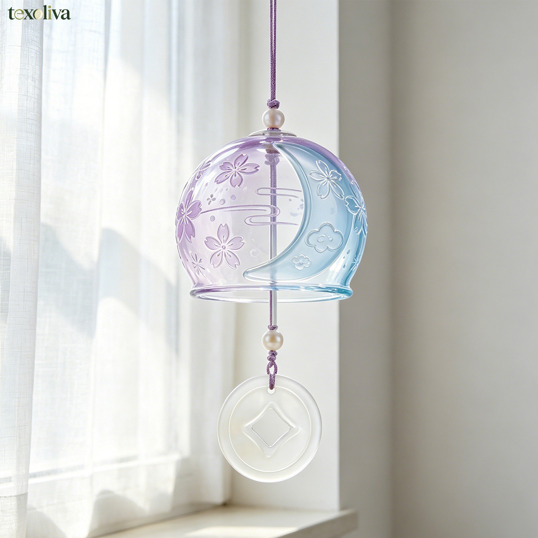 Colorful glass wind chimes with gradient effect