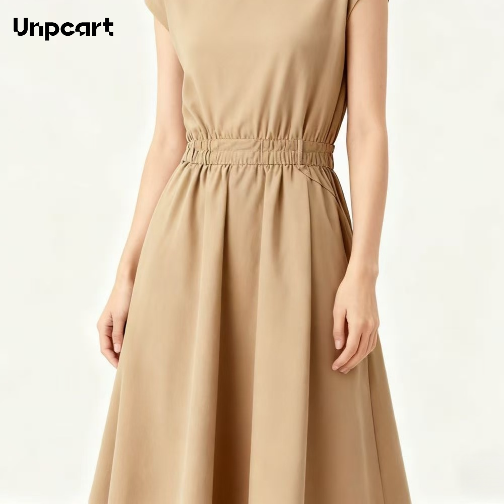 여성을 위한 카키색 드레스는 직장에 입기에도 심플하고 아름답습니다.