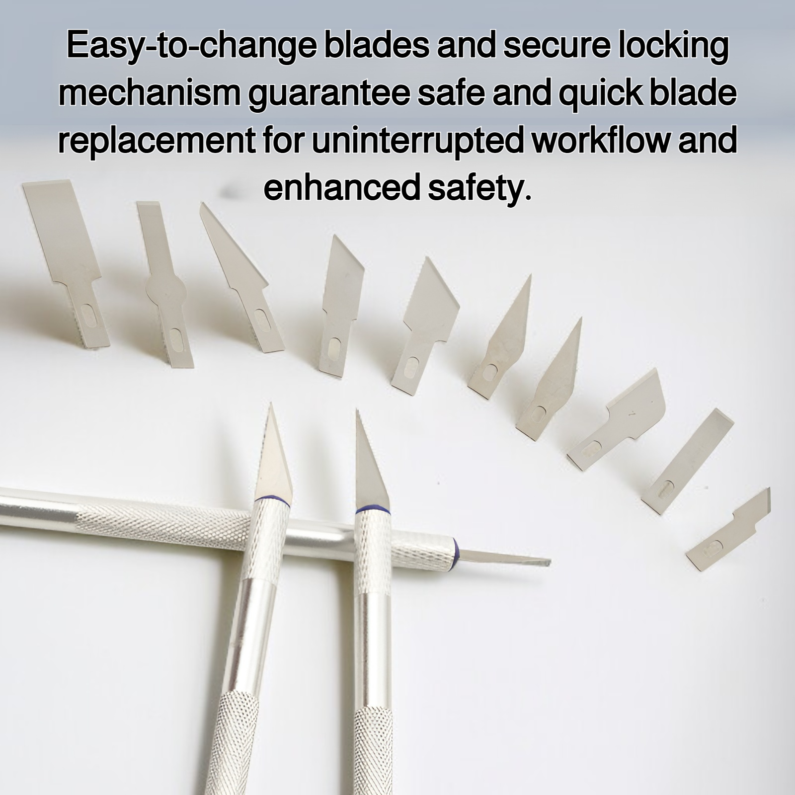 Close-up of precision carving knife handle and blades