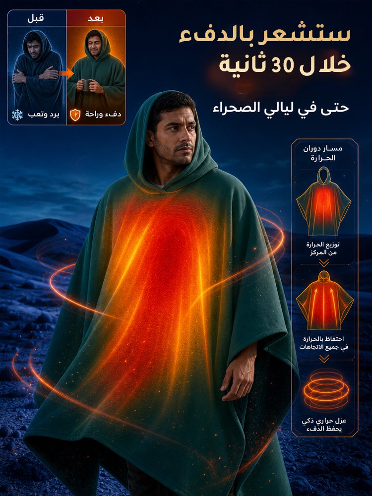 عباءة صوفية واسعة مزودة بأزرار وقبعة مناسبة للجنسين