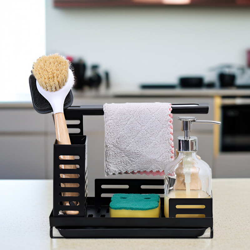 Kitchen No-Punch Storage Shelf Drainer Rack Sponge Dishcloth Towel Holder