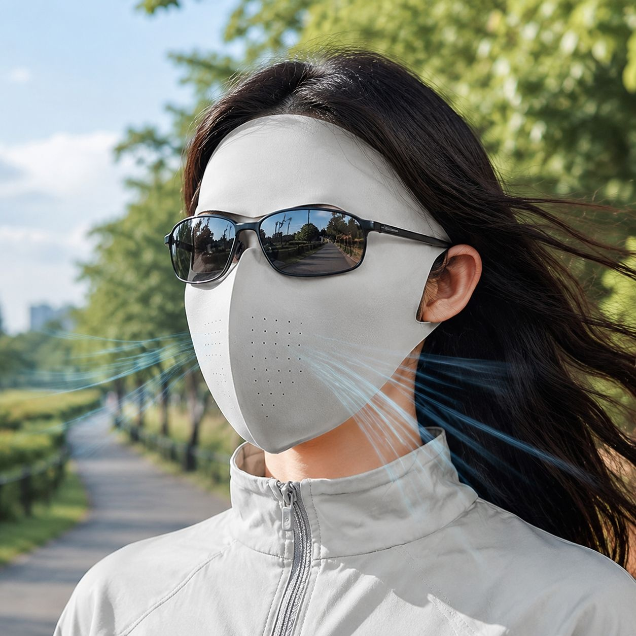 女性用日焼け防止フェイスマスク、アイスシルク通気性、UVカット、目の保護
