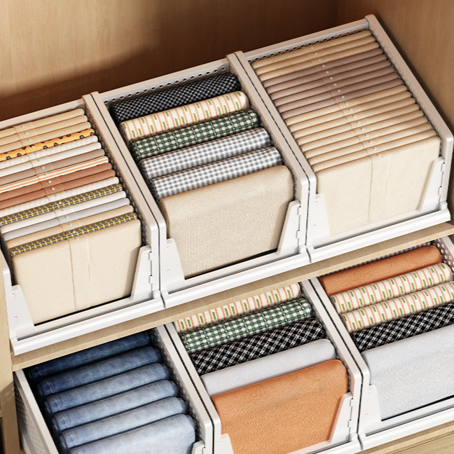 Foldable Pull-out Storage Box – Stackable Wardrobe Organizer with Dividers