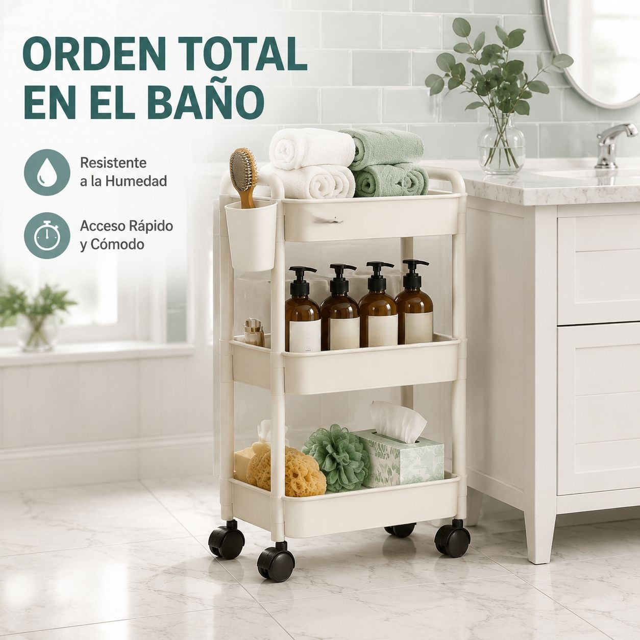 Estante organizador móvil para el hogar, ideal para artículos de bebé