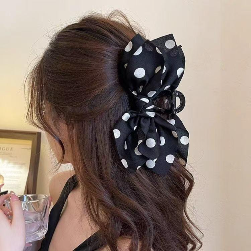 도트 무늬 대형 리본 집게핀