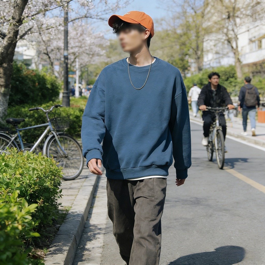 春新作メンズ無地ゆったりクルーネックスウェット・アウター