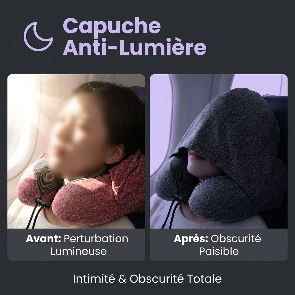Oreiller de voyage en U portable, coussin cervical mémoire avec capuche