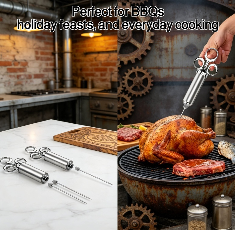 Seasoning injector for juicy barbecue meats