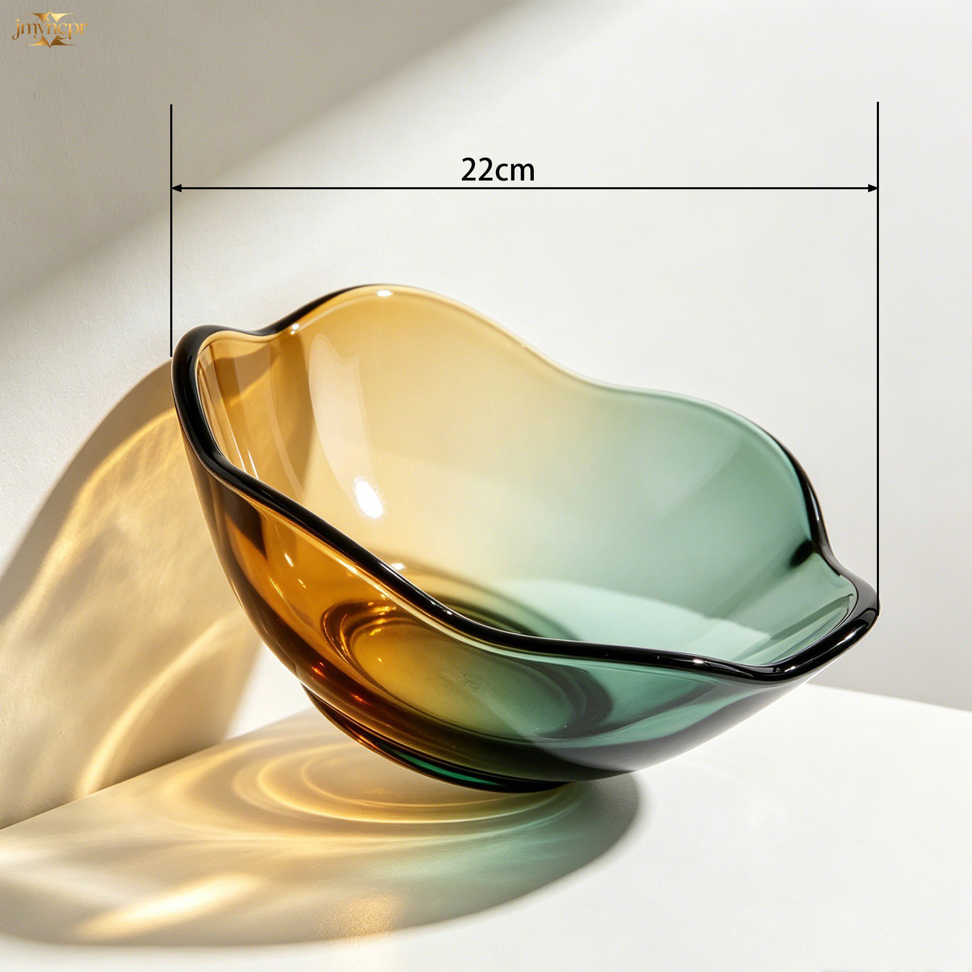 Glass fruit plate set arranged on dining table with fresh fruits