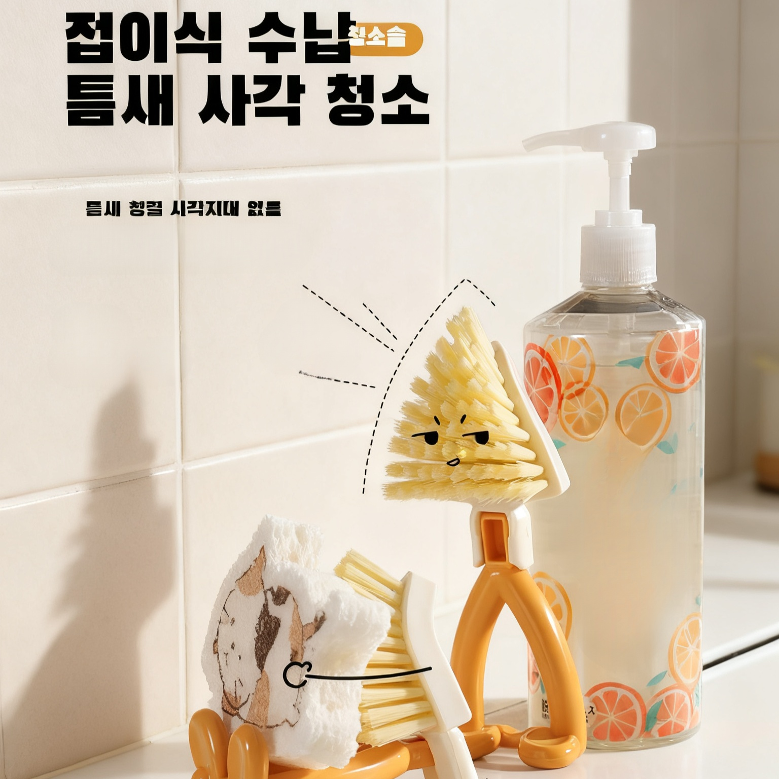 주방 접이식 삼각 브러쉬 청소 도구