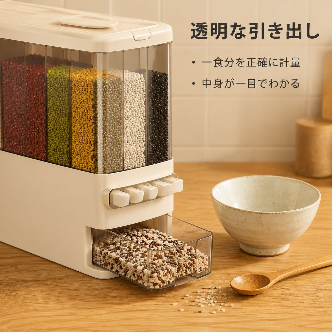 仕切り付き雑穀収納ボックス