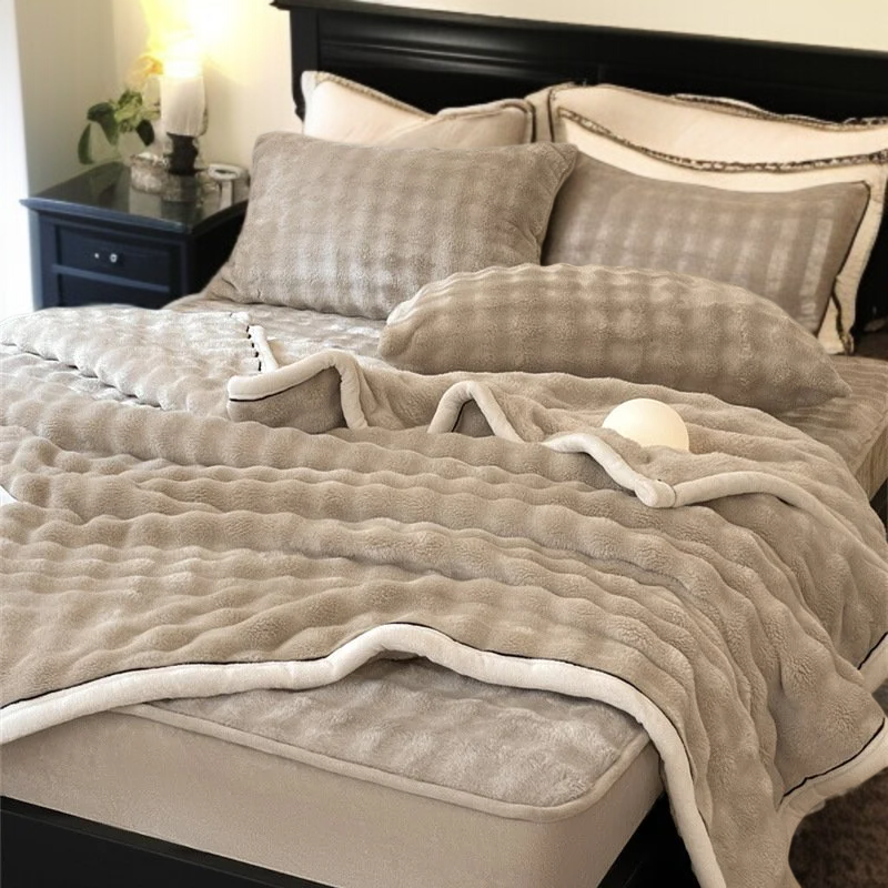 Juego de cama de terciopelo de burbujas con sábana lisa y colchón grueso de felpa