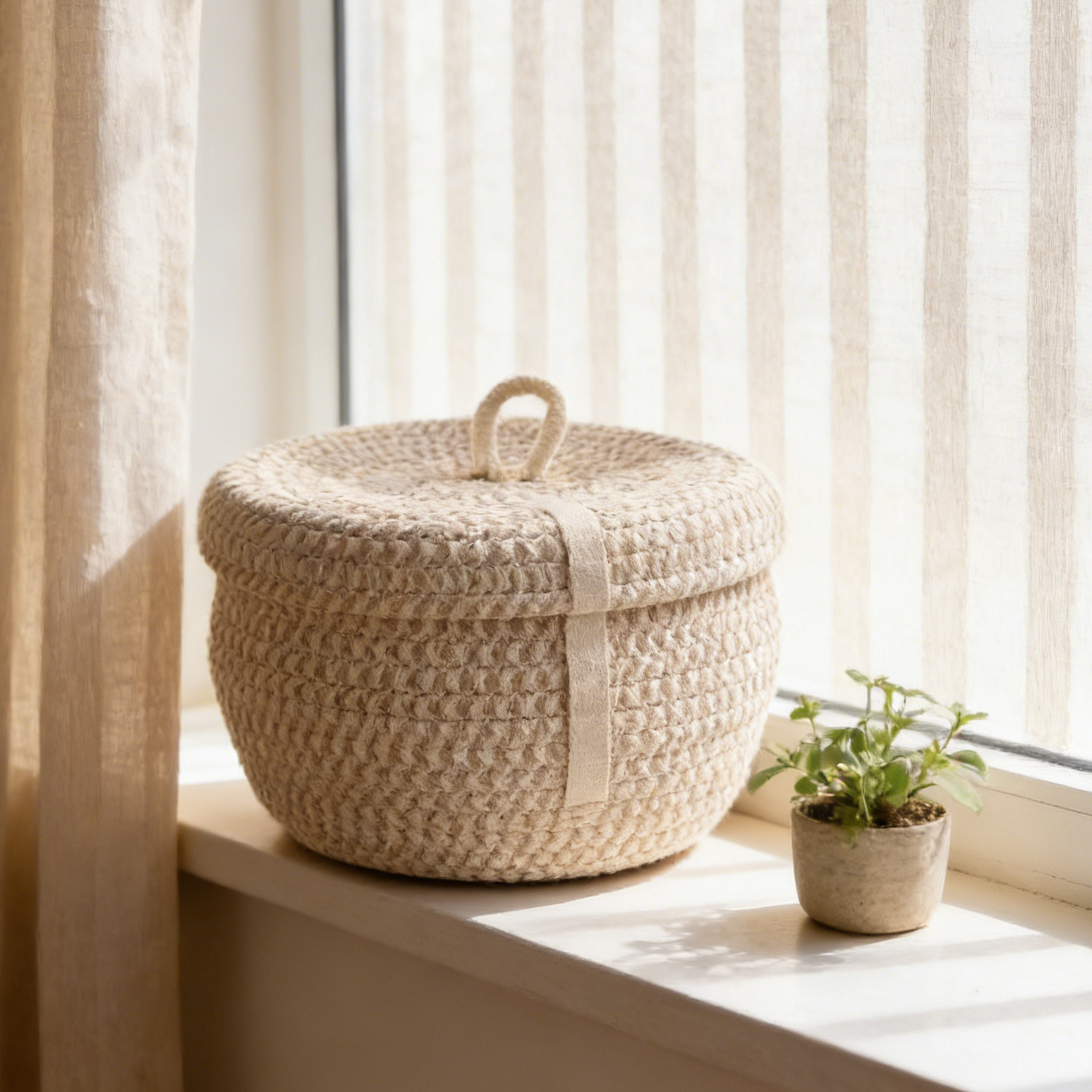 튼튼한 손잡이가 달린 천 소재 바구니