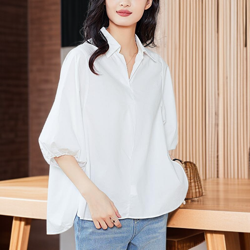 칼라 옆트임 칠부 블라우스 여 2025 봄여름 신상 캐주얼 코디 상의