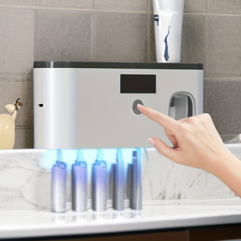Wall-Mounted Punch-Free UV Toothbrush Sterilizer Rack, Multifunctional Bathroom Organizer