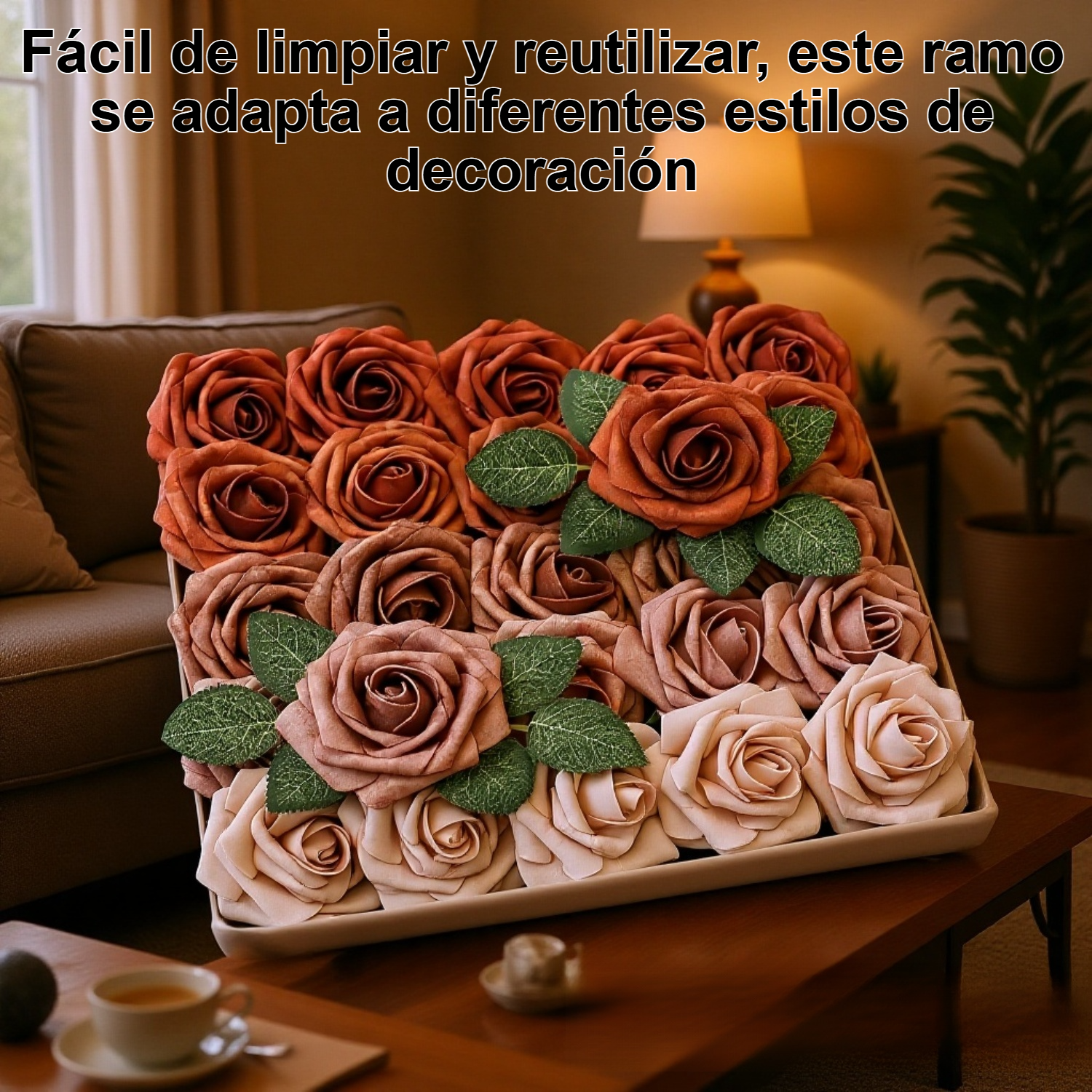 Detalle de flores falsas realistas de rosas