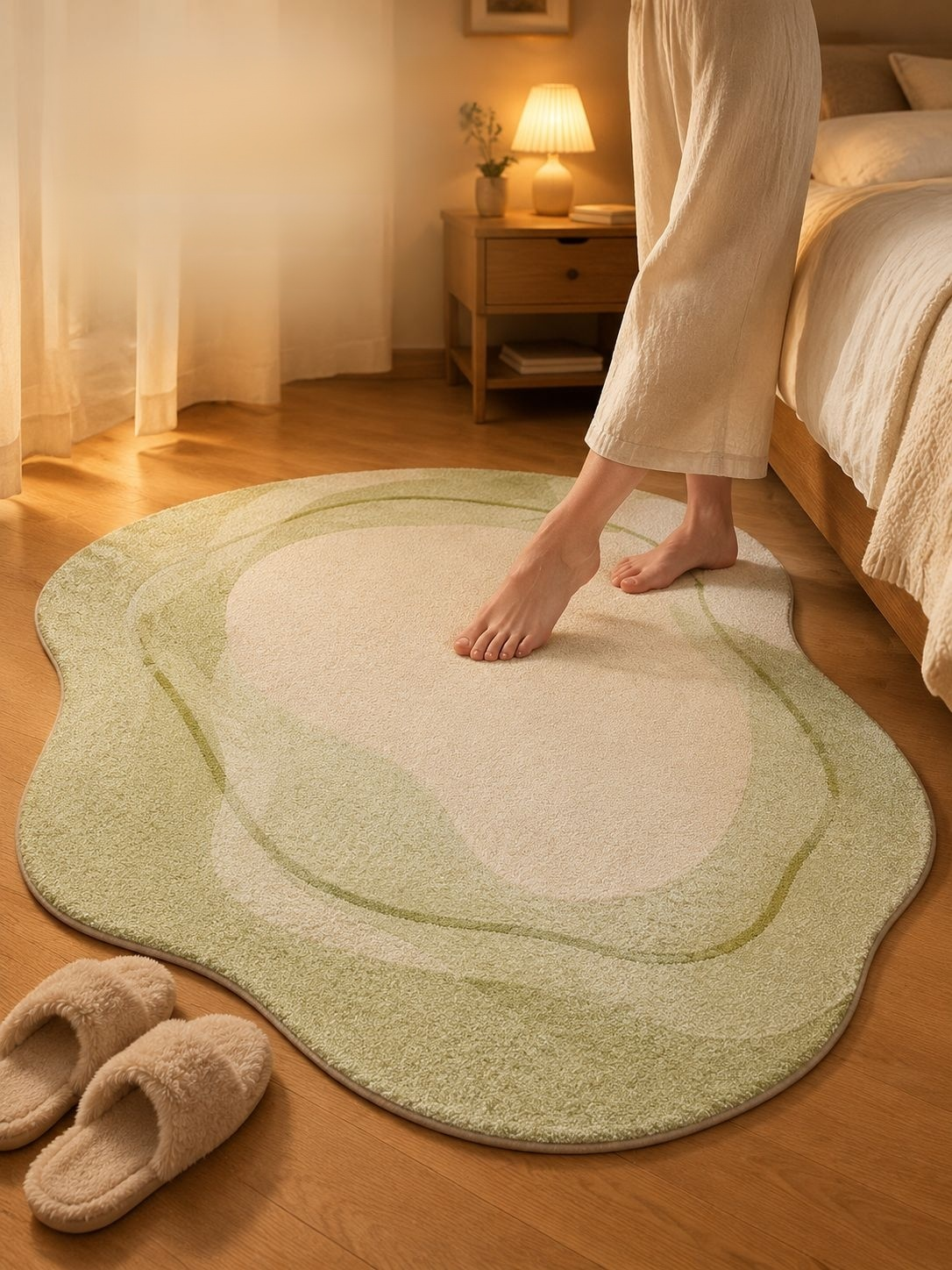 Alfombra color crema combinando estilo minimalista con funcionalidad diaria.