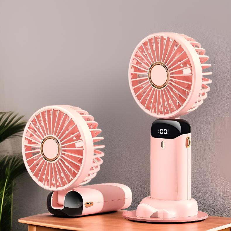 デジタル表示とデュアルバッテリーを搭載した、新型ポータブルハンディファン。