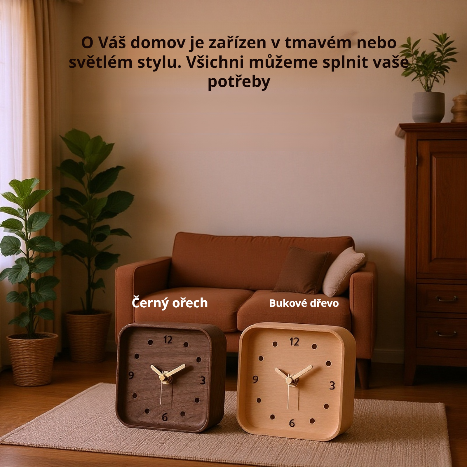 Detail originálního dřevěného ciferníku stolních hodin