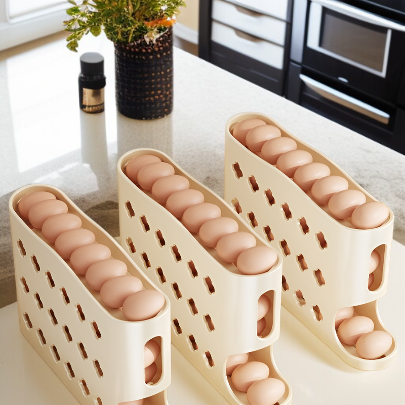Side Door Egg Rack, Slanted Multi-layer Automatic Rolling Storage Box