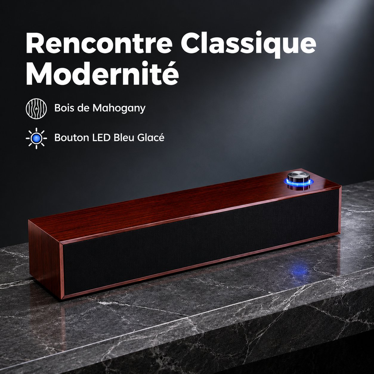 Enceinte en bois multifonction avec Bluetooth et connexion filaire