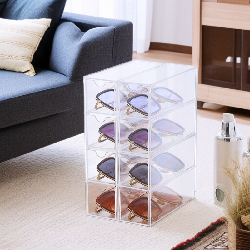 デスクトップ4層引き出しタイプのメガネケース収納ディスプレイボックスはアクリル防塵文具やサングラス収納ボックスと積み重ねることができます