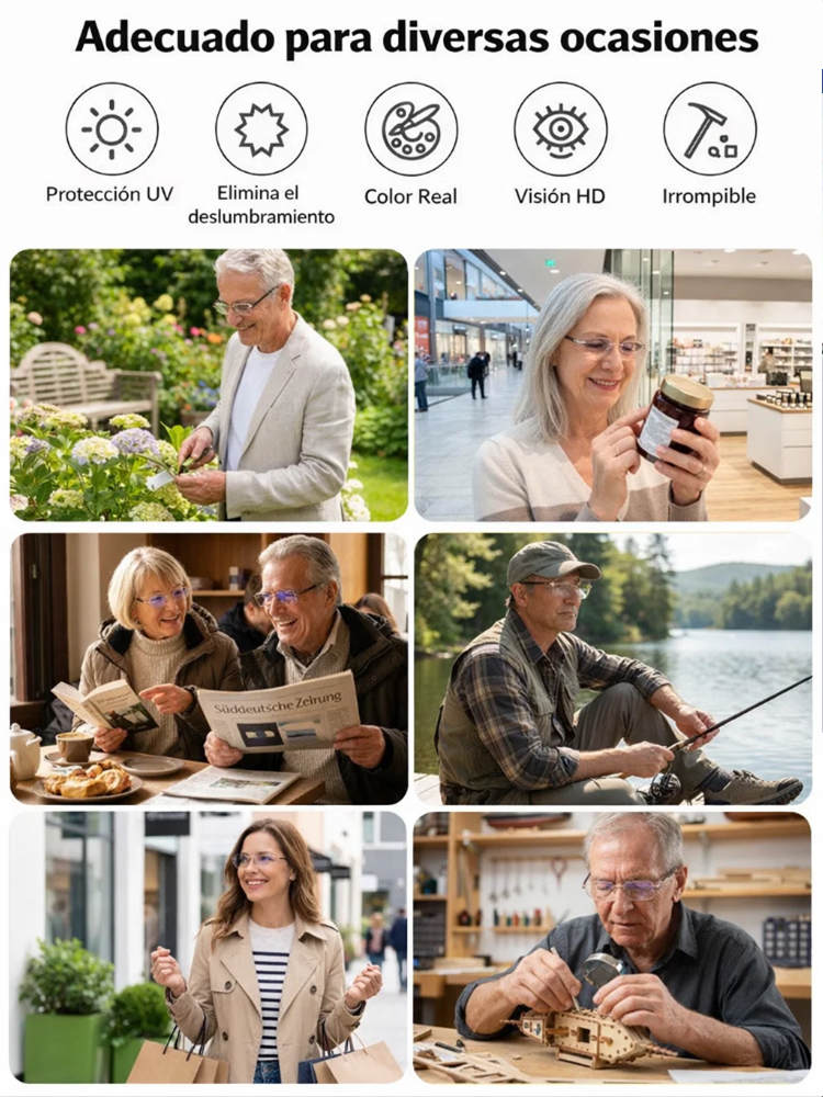 Gafas para presbicia con gran marco, ultraligeras, con filtro de luz azul y diseño antifatiga