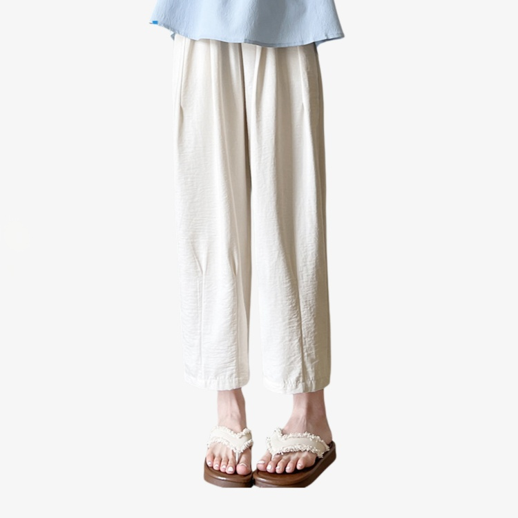 여성 여름 얇은 캐주얼 팬츠 와이드 9부 배기 팬츠 아이스 할머니 팬츠 하이웨스트 와이드 팬츠 캐주얼 팬츠