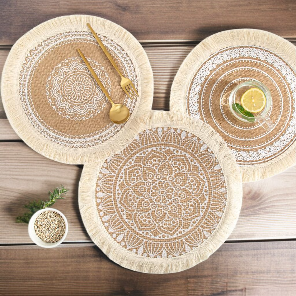 핸드메이드 짜임 원형 쿠션 클로즈업