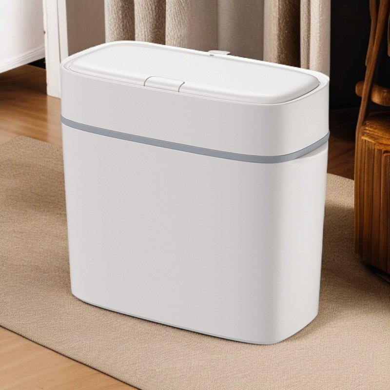 뚜껑이 있는 심플하고 좁은 쓰레기통