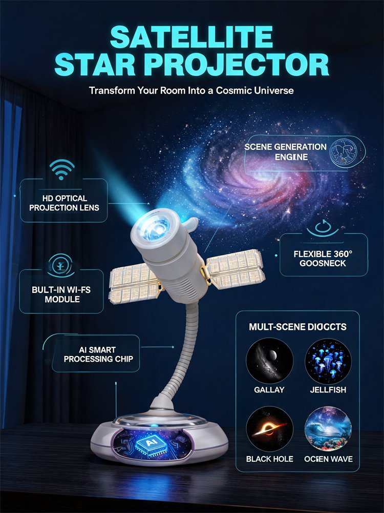 Dual-Mode Projection Night Light [Starry Sky & Ocean]