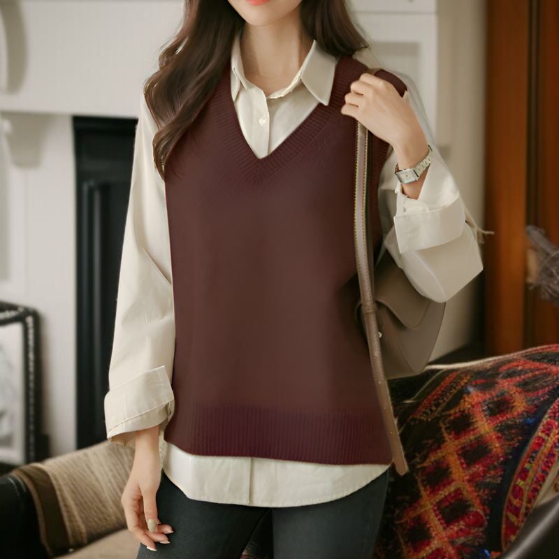 新しいゆったりとしたノースリーブニットトップ、2024年春のファッション、新しい中国風、韓国風、Vネックニットカーディガン。