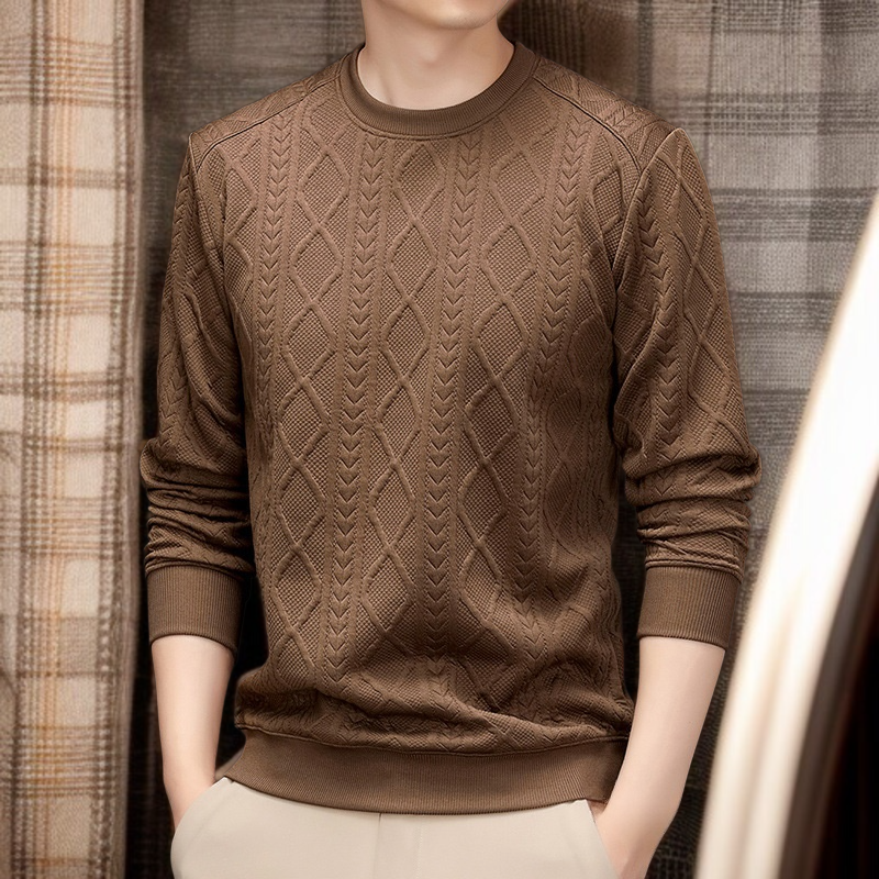 비즈니스맨 니트 긴팔 라운드넥 실타래 세련되고 모던 이너 니트 상의 꽃무늬 비즈니스맨 니트