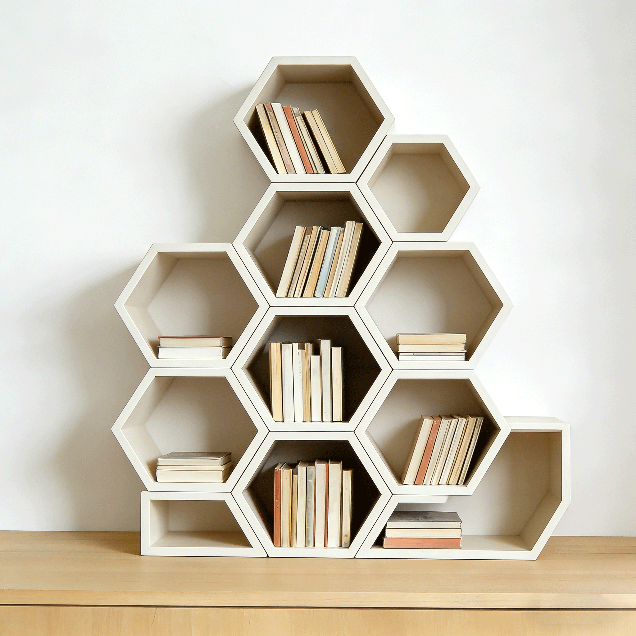 Detalle de estantería para libros con decoración