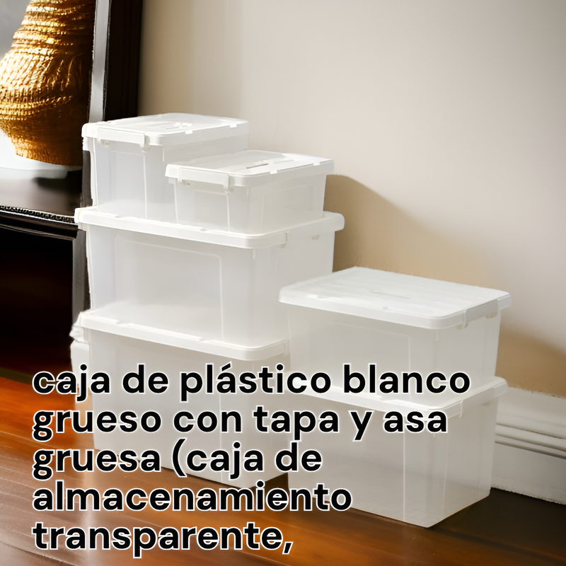 Caja organizadora de plástico resistente blanca con tapa y asa, adecuada para el hogar